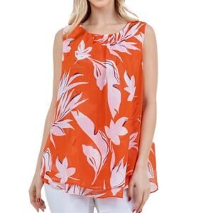 Tropical floral sleeveless blouse flowy loose fit lightweight summer top orange